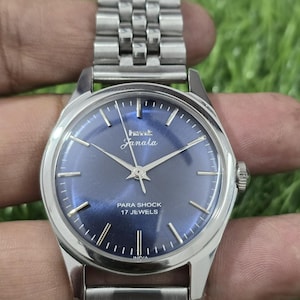 Vintage Hmt Janata Transparent Back Hand Winding Men Steel 17 Jewels Wrist Watch
