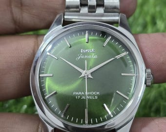 Reloj de pulsera vintage HMT Janata de acero con 17 joyas y fondo transparente para hombre