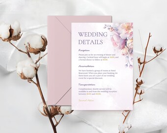 Wedding Details Card Blush Peony & Lilac Florals – Canva Template