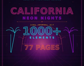 Retro 80s California Neon Nights Junk Journal Kit | Printable Digital Bundle (Digital Download)