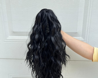 Curly Ponytail #1B Natural Black Wrap Around  Extension Synthetic Hair