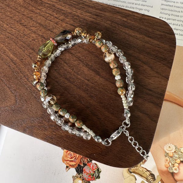 Double Chain Beaded Bracelet Czech Glass Handmade