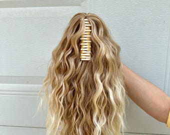 Bruinblonde Cury Mermaid Wave Clip-in Paardenstaart # T27-613 Wrap Around Extension Synthetisch Haar