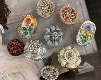 Lote de 6 botones redondos de metal con forma de flor de perla para suéter, de lujo, para manualidades