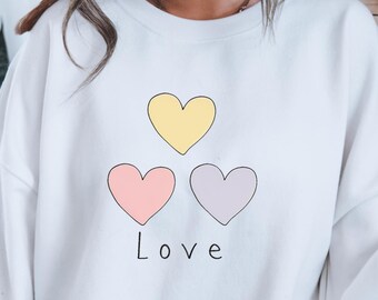 Love Hearts Sweatshirt, Minimalist Design Crewneck, Cozy Valentine’s Gift