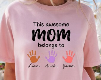 Custom Mom Tee with Kids' Names, Awesome Mom Belongs To Shirt, Personalized Mother Gift