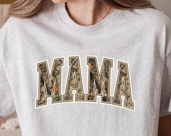 Mama-T-shirt camouflage, mamacadeau jagen, moederdagcadeau retro Varsity