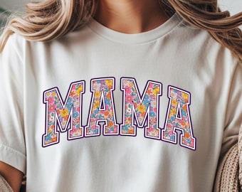 Mama-shirt met bloemen, trendy lente-T-shirt voor nieuwe moeders, perfect zwangerschapsonthullingscadeau