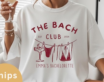Custom Bachelorette Comfort Colors Shirts, bikini's en martini's merchandise, gepersonaliseerde Bach Club Girls Weekend-T-shirts