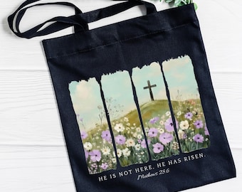 He Has Risen-draagtas, christelijke paastas, Matteüs 28:6 opstandingstekst