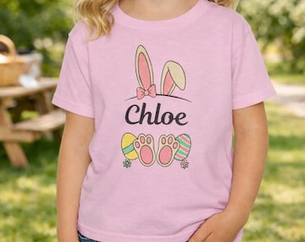 Gepersonaliseerd T-shirt met naam paashaas voor kinderen, schattig shirt cadeau lentehaas, aangepast T-shirt met konijnenoren