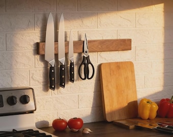 Soporte magnético para cuchillos de nogal de 40 cm (16 pulgadas) – Tira de madera resistente para organizar cuchillos en la pared.