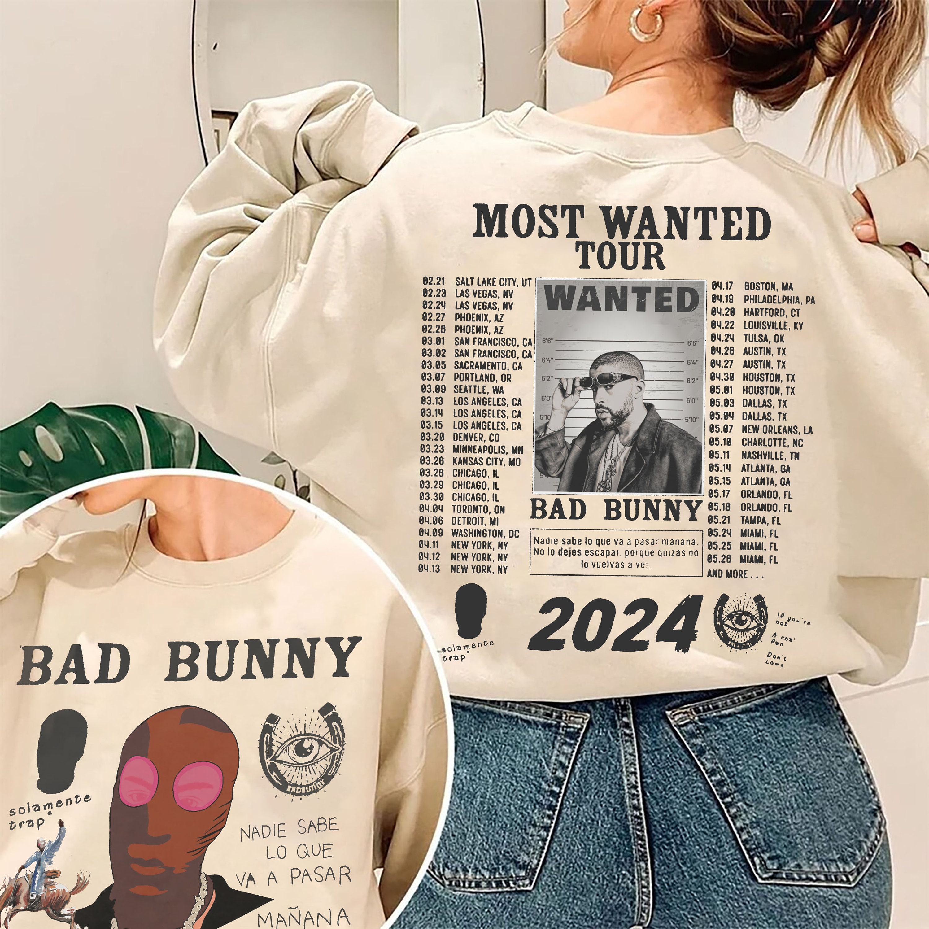 Vintage Bad Bunny Most Wanted Tour 2024 Sweatshirt
