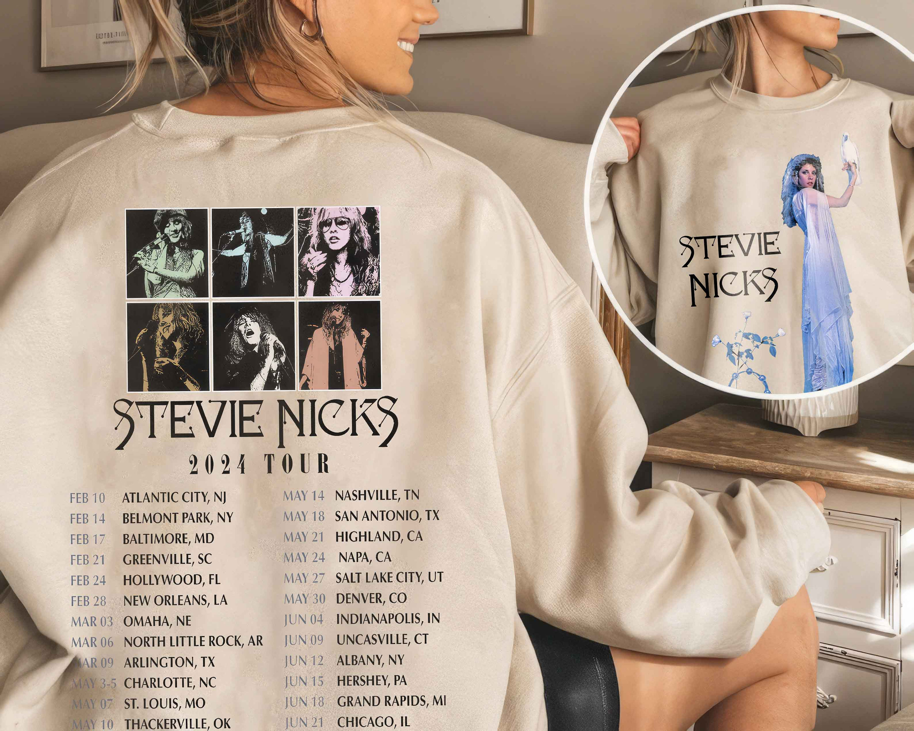 Discover Retro Stevie Nicks 2024 Tour Double Sided Sweatshirt