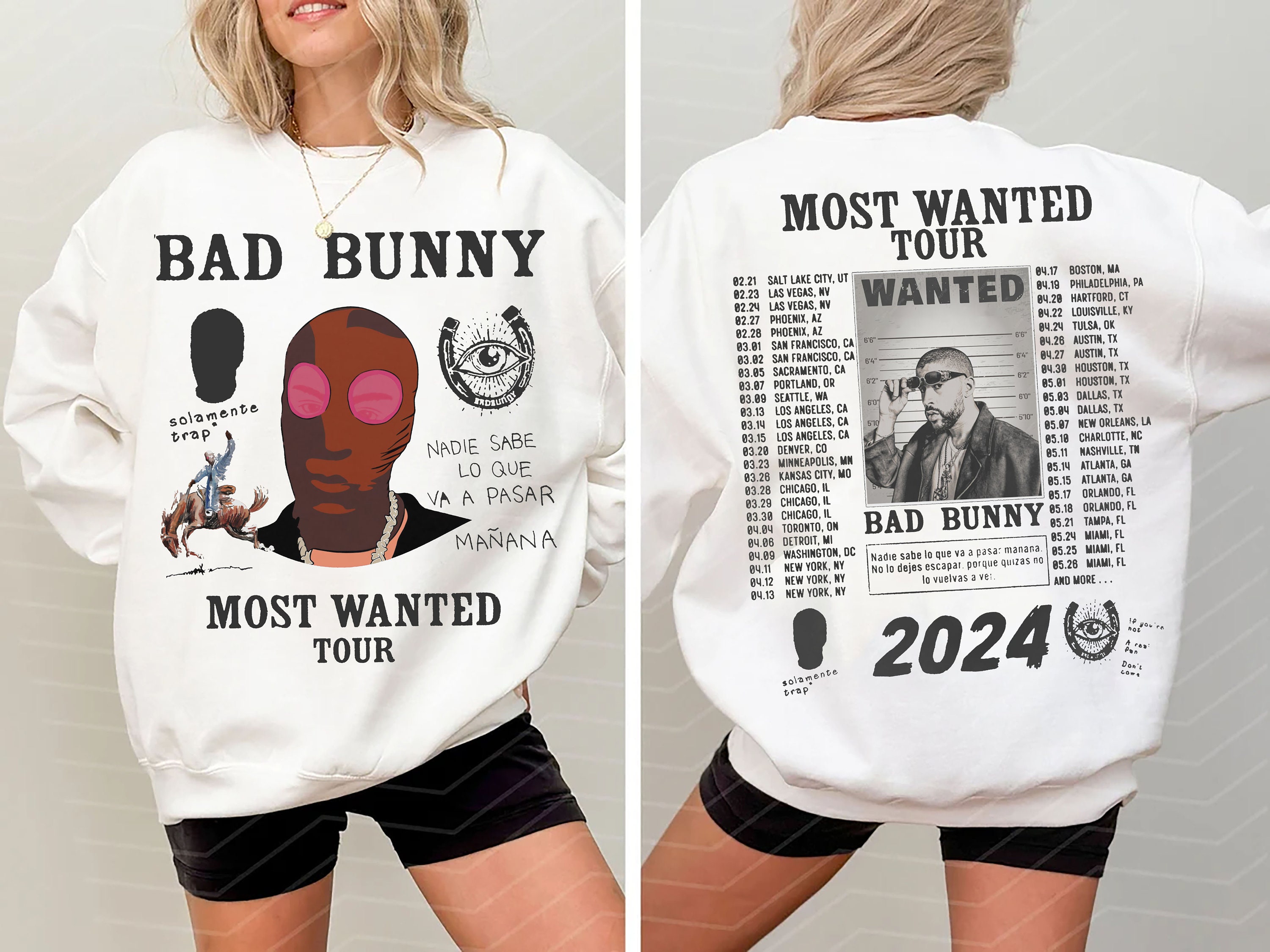 Vintage Bad Bunny Most Wanted Tour 2024 Sweatshirt