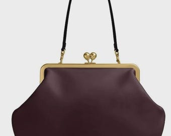 Coach Large Oversized Kisslock Frame Bag BLACK CURRANT MERLOT