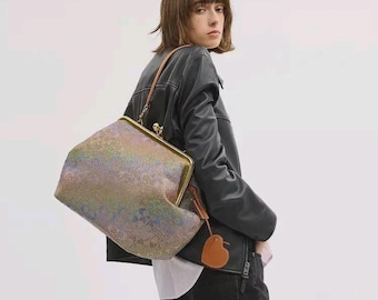 Coach Large Kisslock Frame Bag Rainbow Crystal Signature Jacquard CCX15