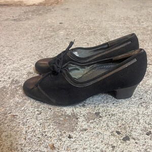 Vintage Rare Salamander Black Leather Dress Shoes Woven Pointed Toe Stacked Heel s-l400.jpg main image 4
