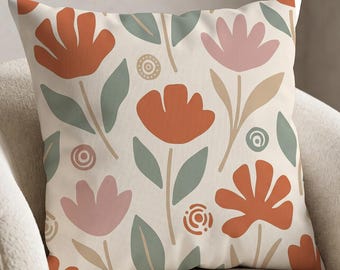 Kissenbezug im Boho-Stil mit Blumenmuster, abstrakter botanischer Kissenbezug, Wohnaccessoires im Mid-Century-Modern-Stil, Einzugsgeschenk, originelle Geschenkidee