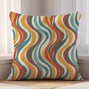 Abstrakt vågigt örngott, färgglatt retro örngott, retro modern heminredningspresent, färgglad vardagsrumsinredningspresent