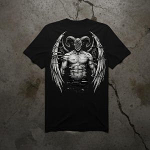 Japanese Oni Mask Back Print Shirt - Black Metal Graphic - Baphomet Goat Head - Occult Satanic Fashion - Evil Spirit Top - Demon