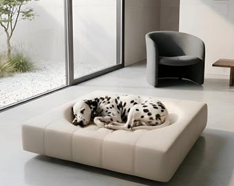 Kubusvormig leren hondenbed – Orthopedisch designhondenbed van echt leer | Luxe slaapplaats voor honden