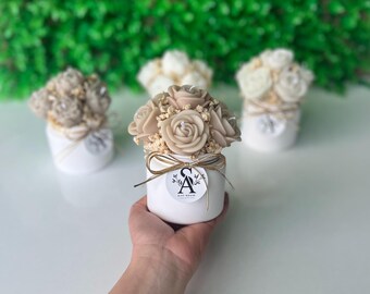 Handmade Mini Soy Wax Flower Candle Bouquet, Ceramic Pot Arrangement, Wedding and Home Decoration