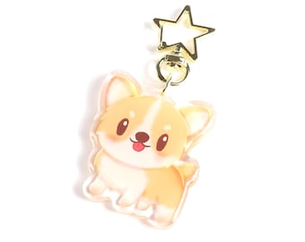 Corgi helder acryl sleutelhanger / 2 inch dubbelzijdige charme / Kawaii hond puppy huisdier minnaar cadeau / schattige dieren sleutelhanger