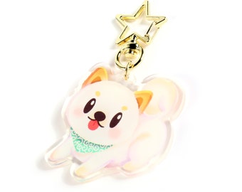 Witte Shiba Inu Clear Acryl Sleutelhanger / 2 inch dubbelzijdige charme / Kawaii Dog Puppy Pet Lover Gift / Cute Animal Sleutelhanger