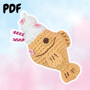 Japanese Sakura Ice Cream Taiyaki Plushie - Pitachan Crochet Pattern - Instant PDF Download - Beginner Friendly Amigurumi DIY Project Gift