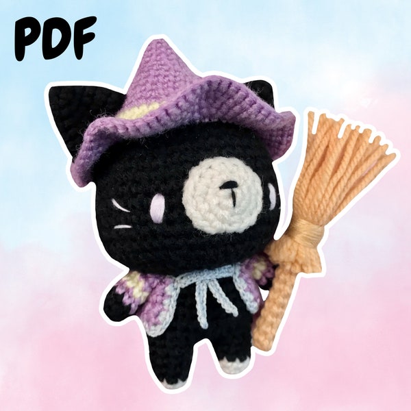 Kuro il gatto mago peluche - modello Pitachan all'uncinetto - download PDF istantaneo - progetto fai da te Amigurumi per principianti - giocattolo regalo fatto a mano