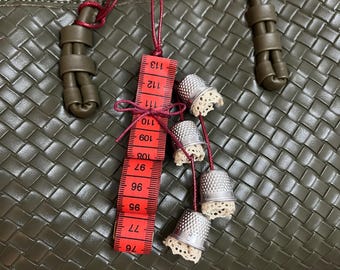 Handmade Measuring Tape Charm, Sewing Thimble Keychain, Craft Lover Accessory