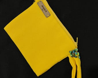 Yellow Wristlet Bag, Minimal Zipper Pouch, Summer Mini Bag, Everyday Organizer