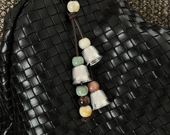 Handmade Thimble Bag Charm, Boho Beaded Purse Accessory, Cottagecore Keychain