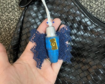 Blue Lace Butterfly Bag Charm, Measuring Tape Keychain, Seamstress Accessory