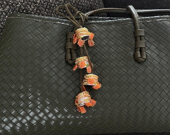 Handmade Beaded Orange Citrus Bag Charm, Summer Fruit Keychain Accessory