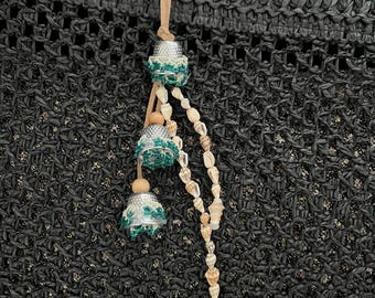 Handmade Seashell Jellyfish Bag Charm, Boho Coastal Keychain Accessory