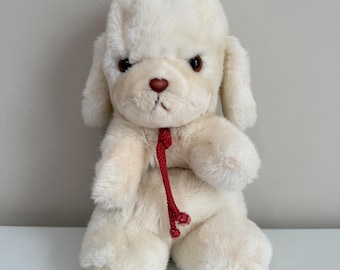 Vintage 1982 Gund Cream Poodle Plush Stuffed Animal Dog Rattle Tail 11" Rare