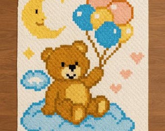 C2C Crochet Teddy Bear With Balloon Afghan Baby Blanket | PDF only | C2C Blanket