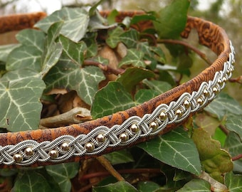 Sami gold necklace | Lapland leather choker | BIFROST | 14k gold beads | Spun pewter braid | Custom handmade