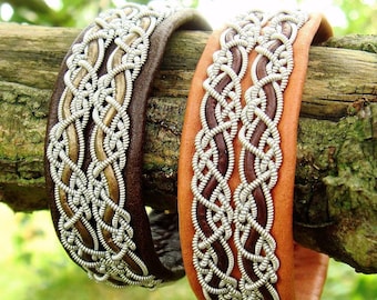 Swedish Lapland Sami bracelet, MUNINN handmade leather viking cuff