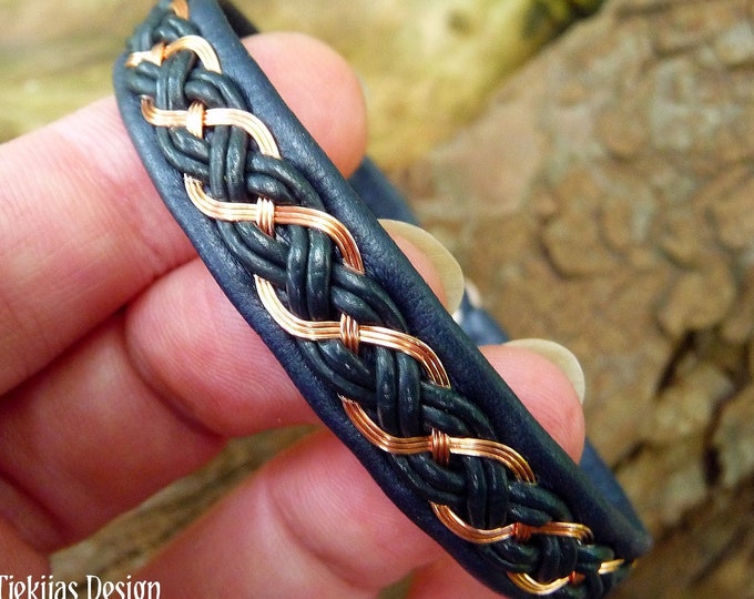 Featured listing image: Viking Lapland copper and leather bracelet DRAUPNIR custom cuff in your color and size