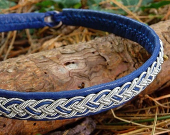 Sami necklace | Nordic tribal nature folk jewelry | NIFLHEIM | Lappish reindeer leather collar | Spun pewter | Antler closure