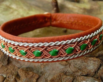 Leather Lapland bracelet FREY Sami cuff with copper and pewter braids, in your colors and size