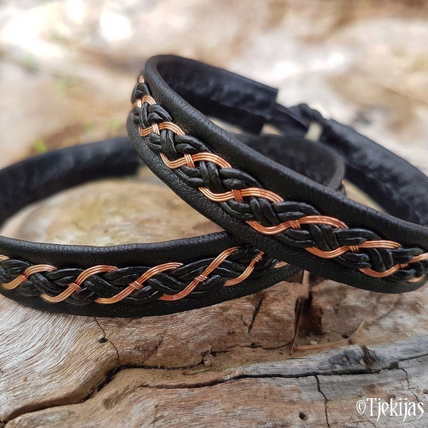 Viking Lapland copper and leather bracelet DRAUPNIR custom cuff in your color and size