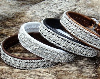 Sami bracelet MJOLNIR | Spun pewter braids | Reindeer leather | Antler closure | Handmade indigenous Scandinavian folklore