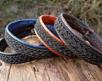 Sámi Lappish leather bracelet | MJOLNIR | Viking style | Goth Black copper cuff | Antler closure | Custom handmade