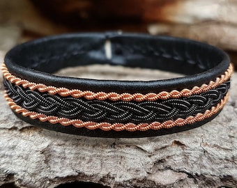 Sami bracelet | MJOLNIR leather and copper cuff | Indigenous Sápmi Nature Folk jewelry | Custom Handmade since 2010