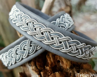 Sámi  bracelet | Swedish Lapland bracelet | NIFLHEIM | Nordic nature folk | Pewter and leather cuff with antler closure