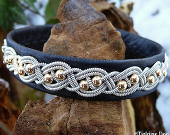 Sami bracelet | BIFROST | Sapmi bracelet | Reindeer leather and gold cuff | Scandinavian indigenous jewelry